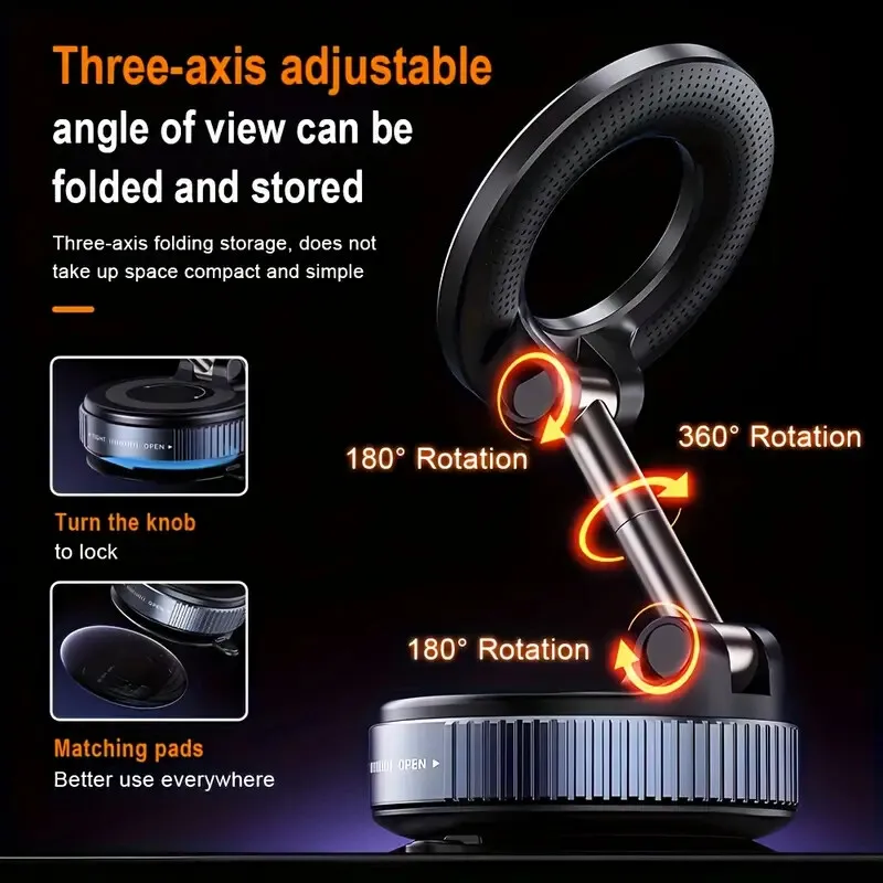 INEYES Foldable Vacuum Adsorption Magnetic Car Phone Holder 2025 Suction Cup Dedicated Navigation Phone Holder Live Streaming view 5