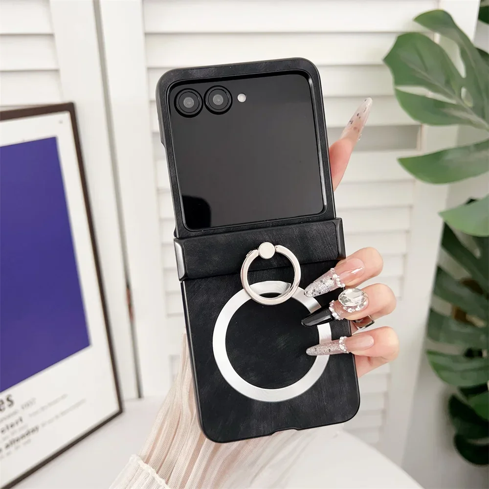 Funda de teléfono de cuero con carga inalámbrica para Motorola Razr 50 40 Ultra Mooto Razr 60, cubierta protectora con bisagra de anillo a prueba de golpes
