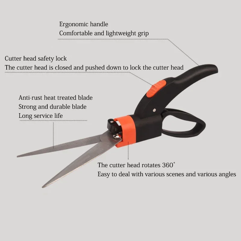 360 Rotation Handheld Gardening Grass Trimming Shears, Lawn Pruning Hedge Shears with Sharp Tip, Multifunctional