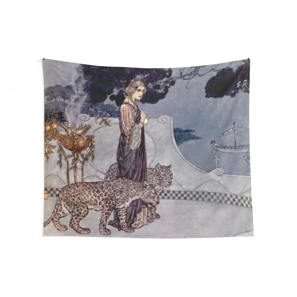 “Circe With Leopards” by Edmund Dulac Tapestry Luxury Living Room Decoration Decor Home Tapestry