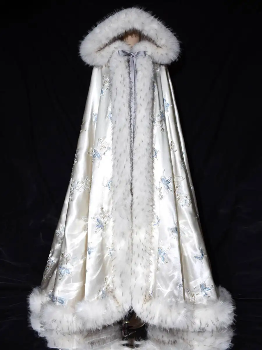 New Hanfu Women Embroidery Thickened Hood Keep Warm Chinese Style Long Style Cloak Winter Fiesta Carnival Halloween Cosplay