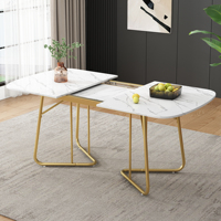 White extendable dining table with marble structure, gold-plated metal table legs, extendable dining table 140/180*80 cm