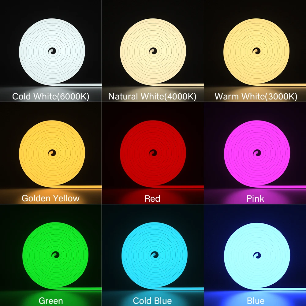 Single Color Neon LED Strips Lights 120 LEDs 9 color Neon Light Tape 12V IP67 Silicone Lights Flexible Ribbon 5m for Decor