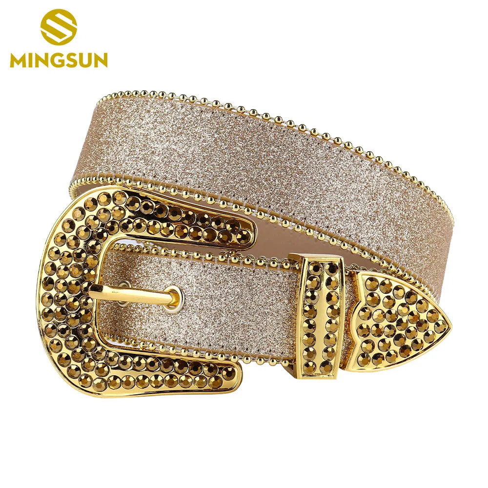 Shiny Gold Leather Belt for Women Vintage Bling Large Rhinestone Belt Buckle Luxury Alloy Diamond Tail Mens Belt Cinto Masculino