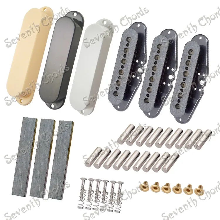 A Set 3 Pcs Single Coil Pickup Kits Producing Accessories/Slug Bobbins/No Holes Closed Pickup Cover/Bar Magnet/Pole Slugs