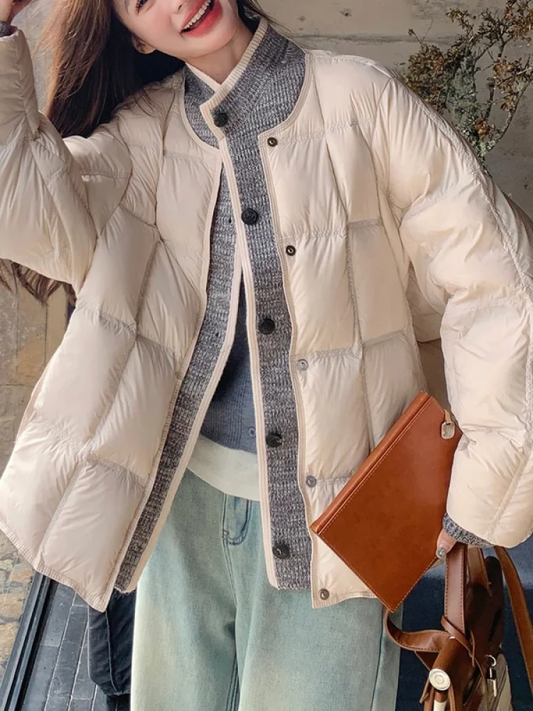 

Faionable Knitted Collar Patchwork down Cotton Jaet Long Sve Warm Outerwear New Design Winter 2026 Women's Korean Sl...