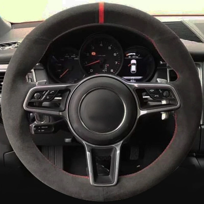 Pokrowiec na kierownicę samochodową DIY ręcznie szyty miękki czarny zamsz dla Porsche Cayenne Macan Panamera 911 996 997 959 Cayman Boxster