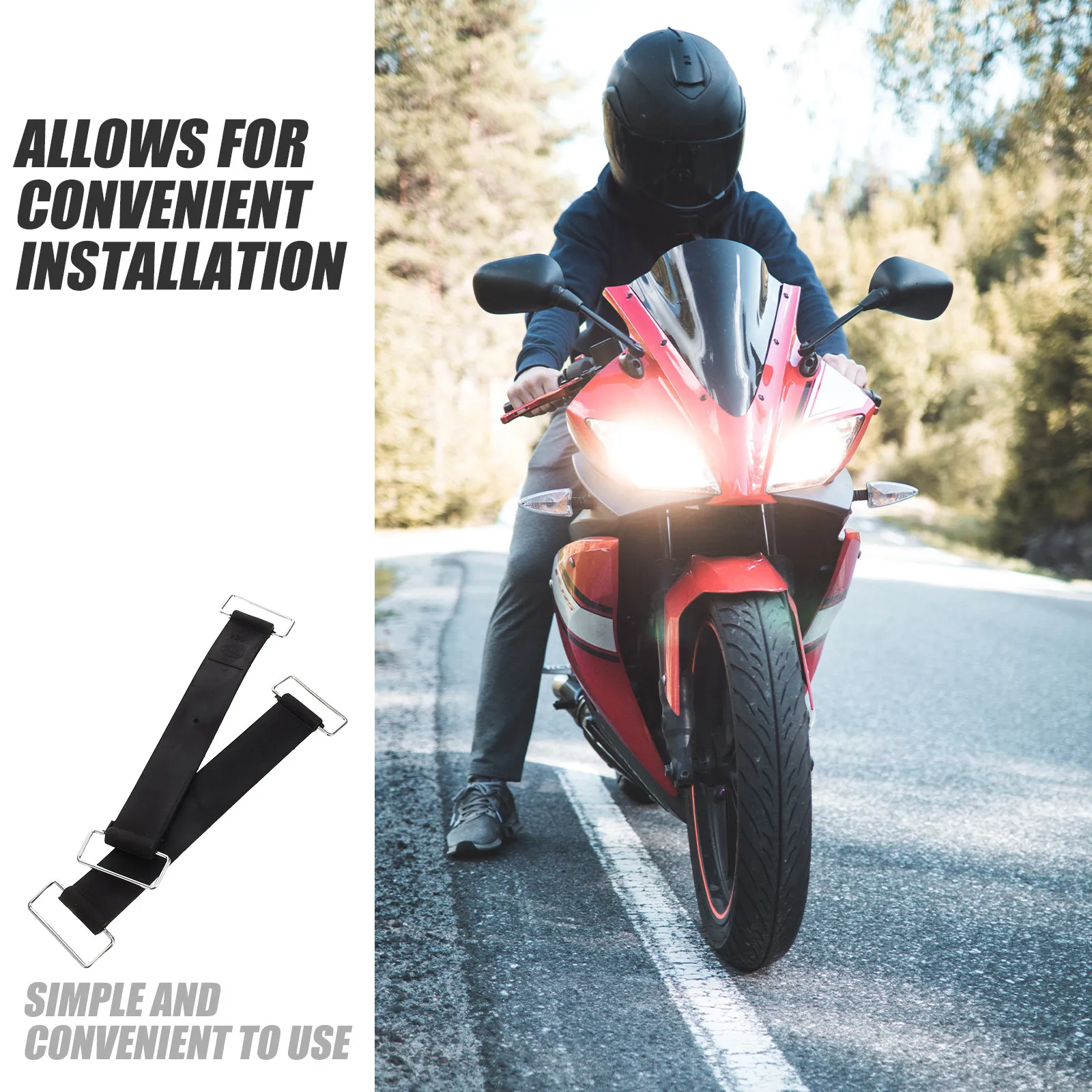 2Pcs Motorcycle Battery Tie Down Strap Adjustable Rubber Battery Hold Down Cinch Strap Nonslip Secure Fastening for Car Boat