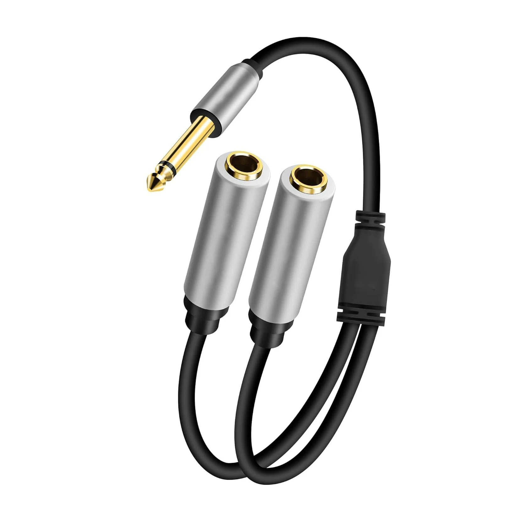 1/4 Inch TS Mono Male To Dual 6.35mm 6.5mm Female Y Splitter Audio Cable 0.3M 1Ft Gold Plated Jack Extension Cord For Guitar Amp