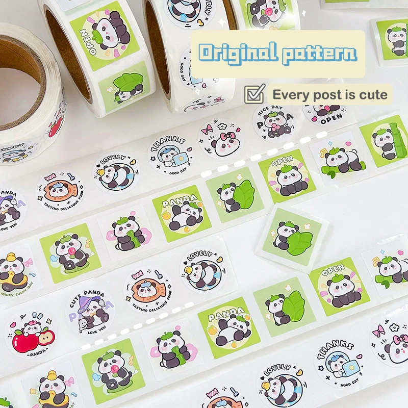 300Pcs Creative Cartoon Chinese Style Panda Round Sealing Stickers Self-adhesive Cute Children Stickers Packaging Decoration