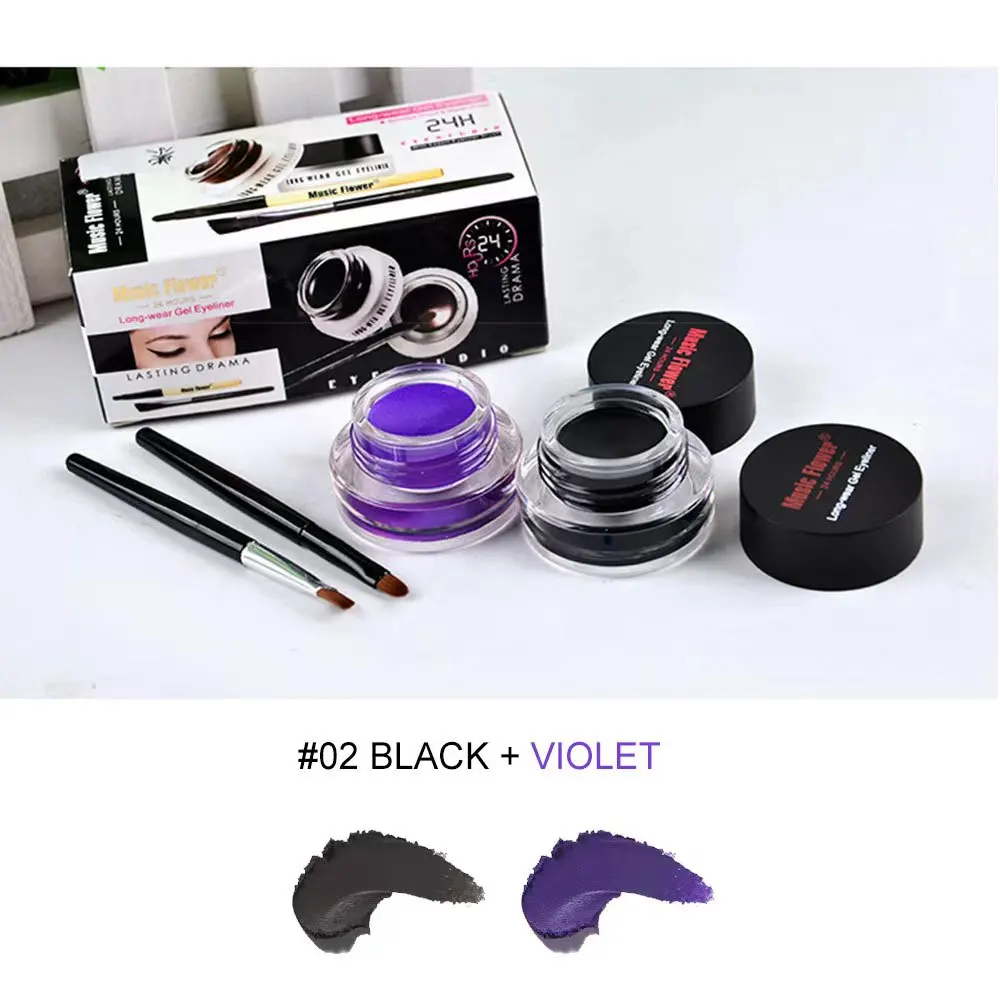 Music Flower 2 In1 Eyeliner Gel Makeup For Women Brown Black Lasting Waterproof Blue Violet Eye Liner With Brushes Cosmetics Set