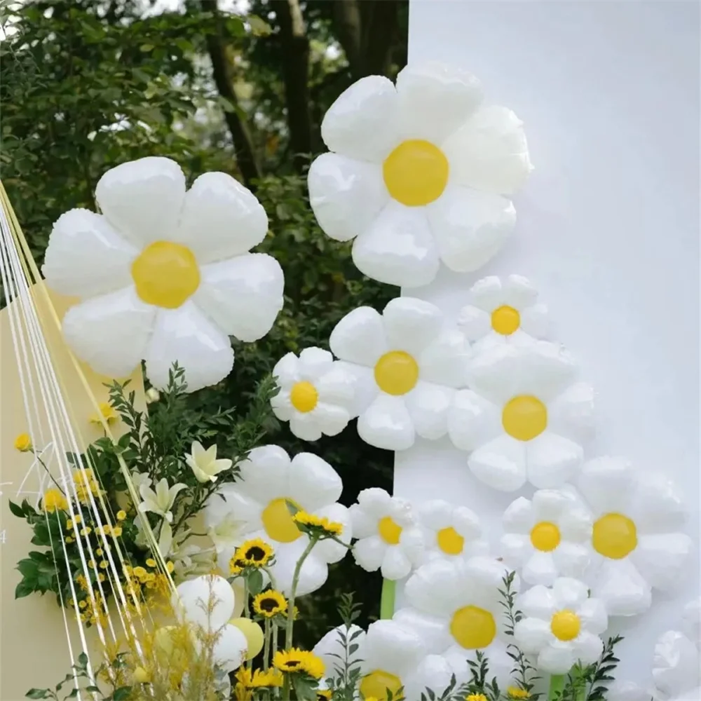 10Pcs Mini White Daisy Flower Foil Balloons for Kids Birthday Party Supplies Baby Shower Wedding Decorations Photo Props Globos