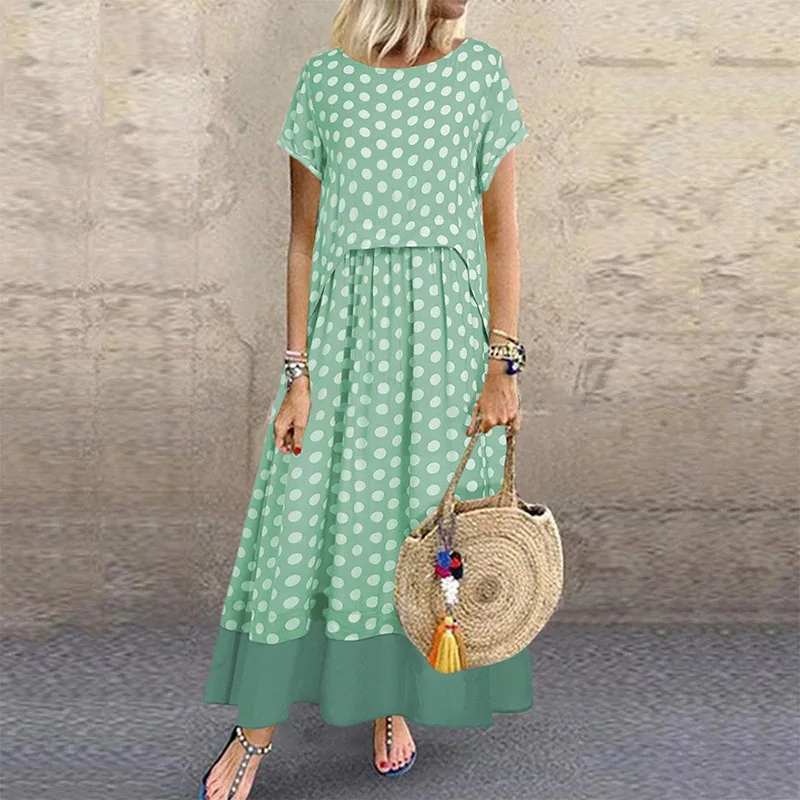 

2019 New Summer Women's Vacation Two Piece Set With Polka Dot Print Dress