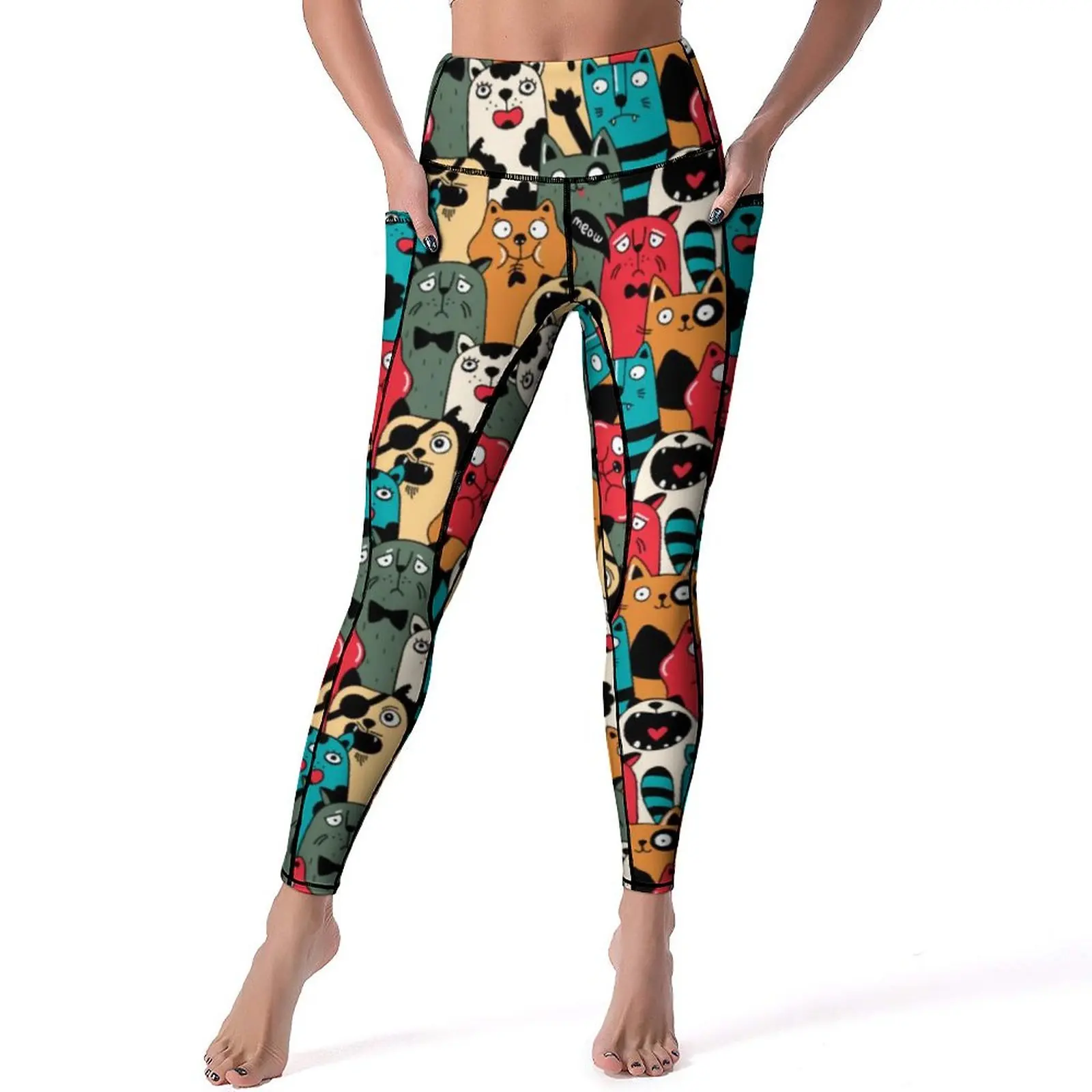 

The Crowd of Cats Leggings Funny Animal Print Push Up Yoga Pants Aesthetic Stretchy Yoga Legging Female Design Gym Sport Pants