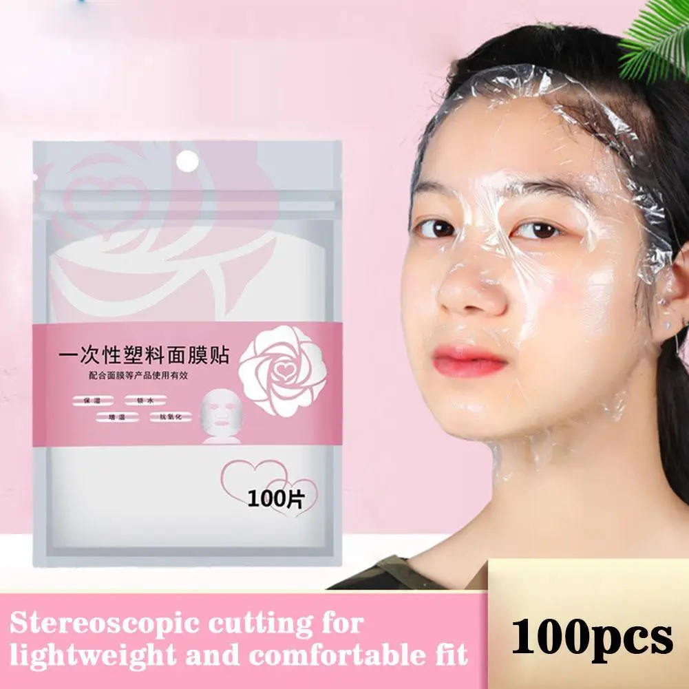 100Pcs Disposable Face Plastic Film Full Face Mask Neck Stickers Paper Transparent Pe Masks Wrap Facial Beauty Healthy Tool