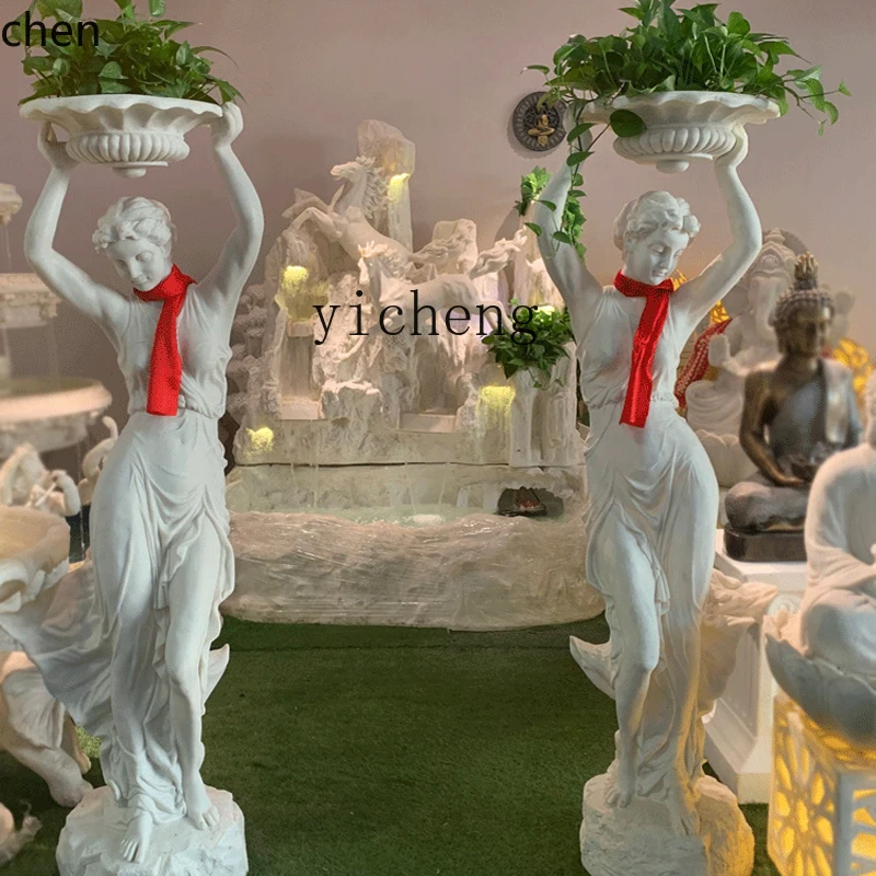 HXL left and right maid white marble fiberglass figure sculpture outdoor garden ornament statue