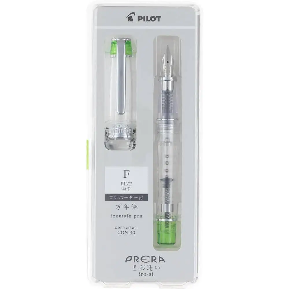 Japanese Pilot PRERA Fountain Pen Transparent Light Green Resin F-Tip PFPR1TLGF Pen Office School Supplies Business Ink Pens