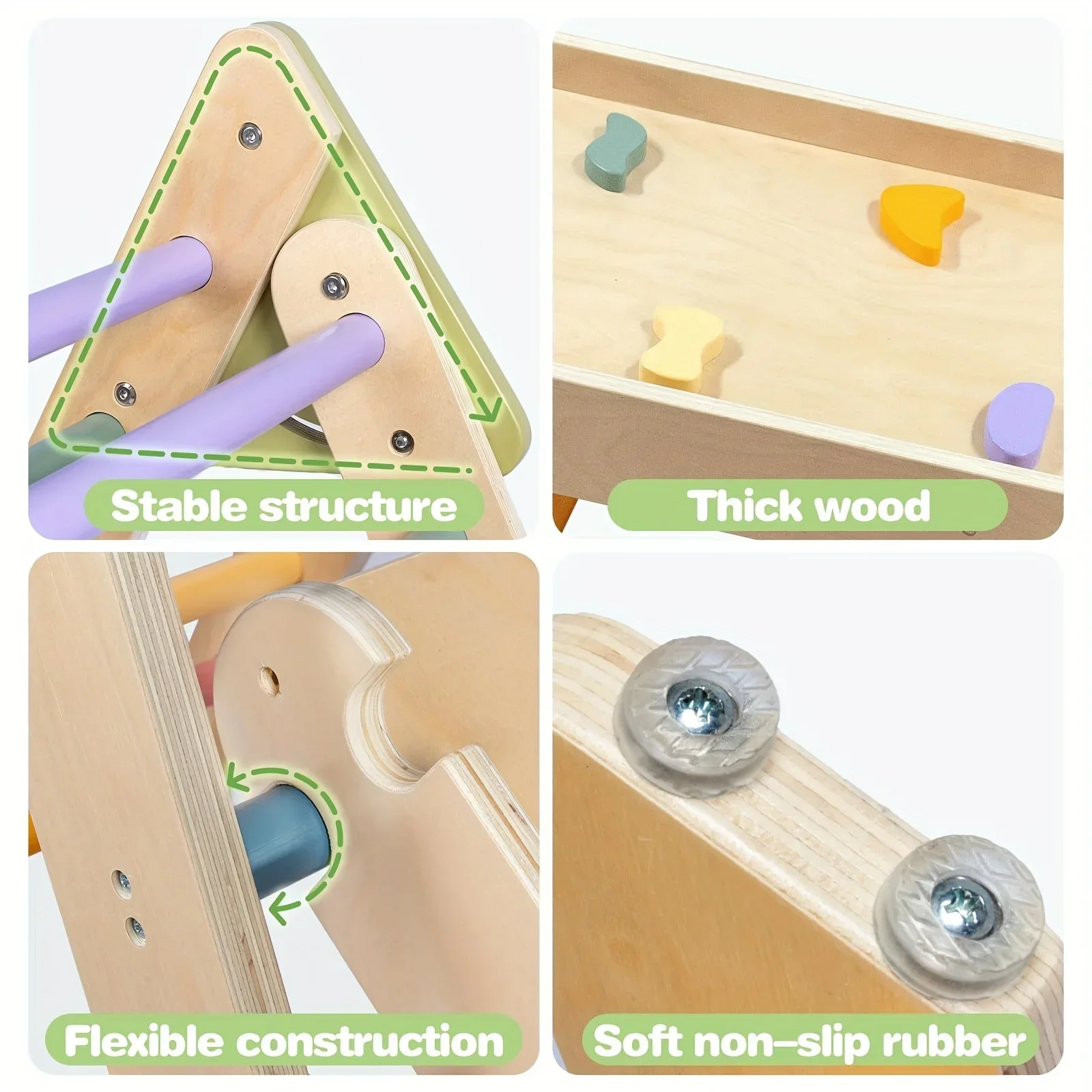 5in1 Toddler Climbing Toys, Wooden Foldable Climbing Toys For Toddlers 1-3 Inside, 3 Piece Baby Climbing Gym Indoor Playground