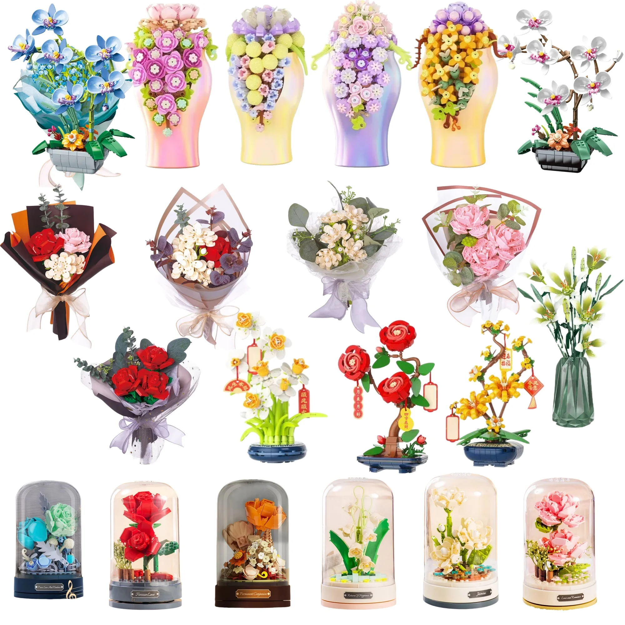 

JAKI Orchid Rose Tree Building Blocks Chinese Style Home Decoration DIY Gift for Women Girls Mother's Day Valentine's Day