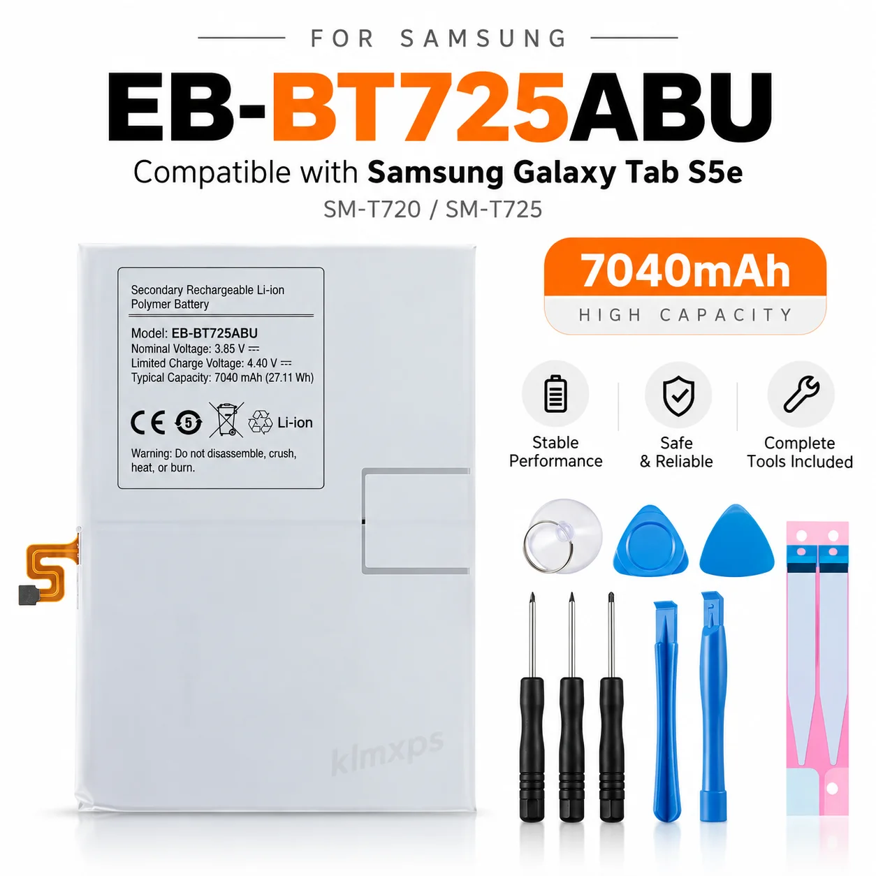 Replacement Tablet Battery EB‑BT725ABU 7040mAh For Samsung Galaxy Tab S5e SM‑T720 SM‑T725 T720 T725C Repair Stable Performance