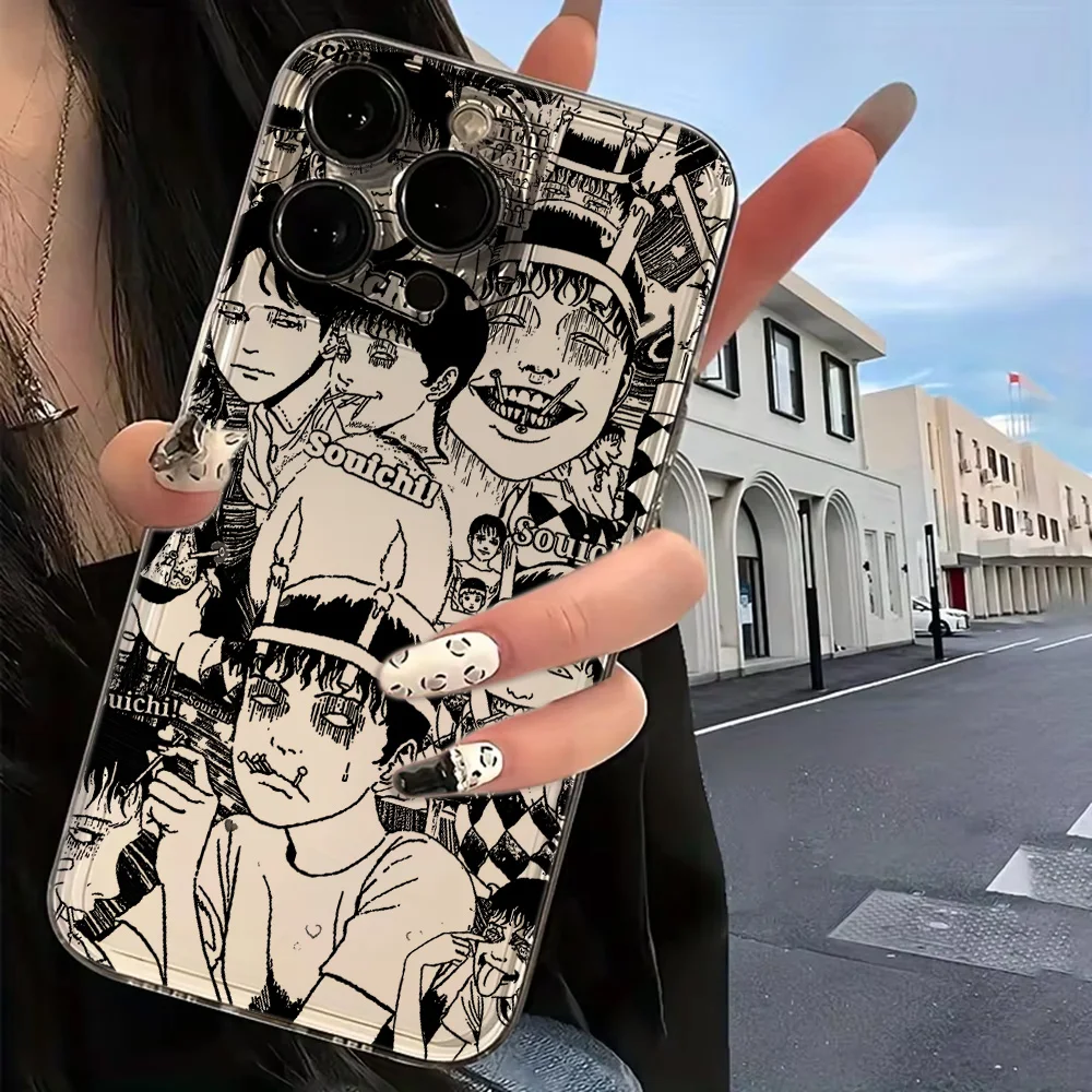 جراب هاتف Junji Ito Horror Manga Tomie لهاتف iPhone 16e 16 15 14 13 12 11 Mini Pro Max X XR XS Max 7 8 Plus شفاف ناعم من مادة البولي يوريثان