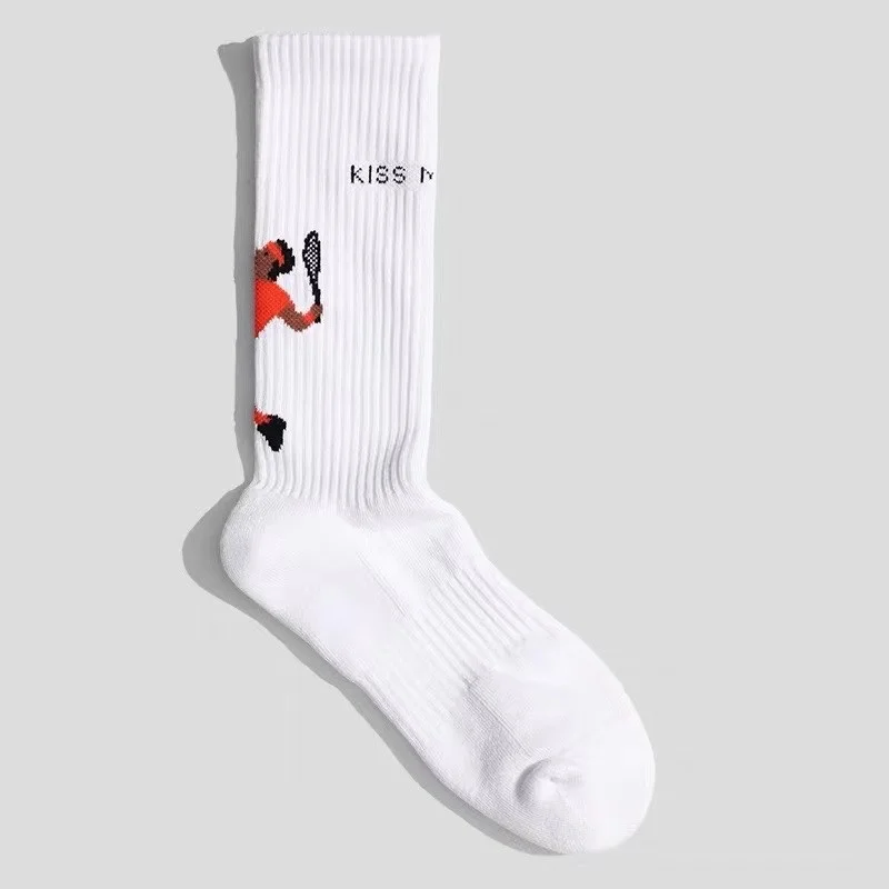 Original Design Serves Pattern Men's Women Towel Bottom Sports Socks White Socks Style Tennis Socks