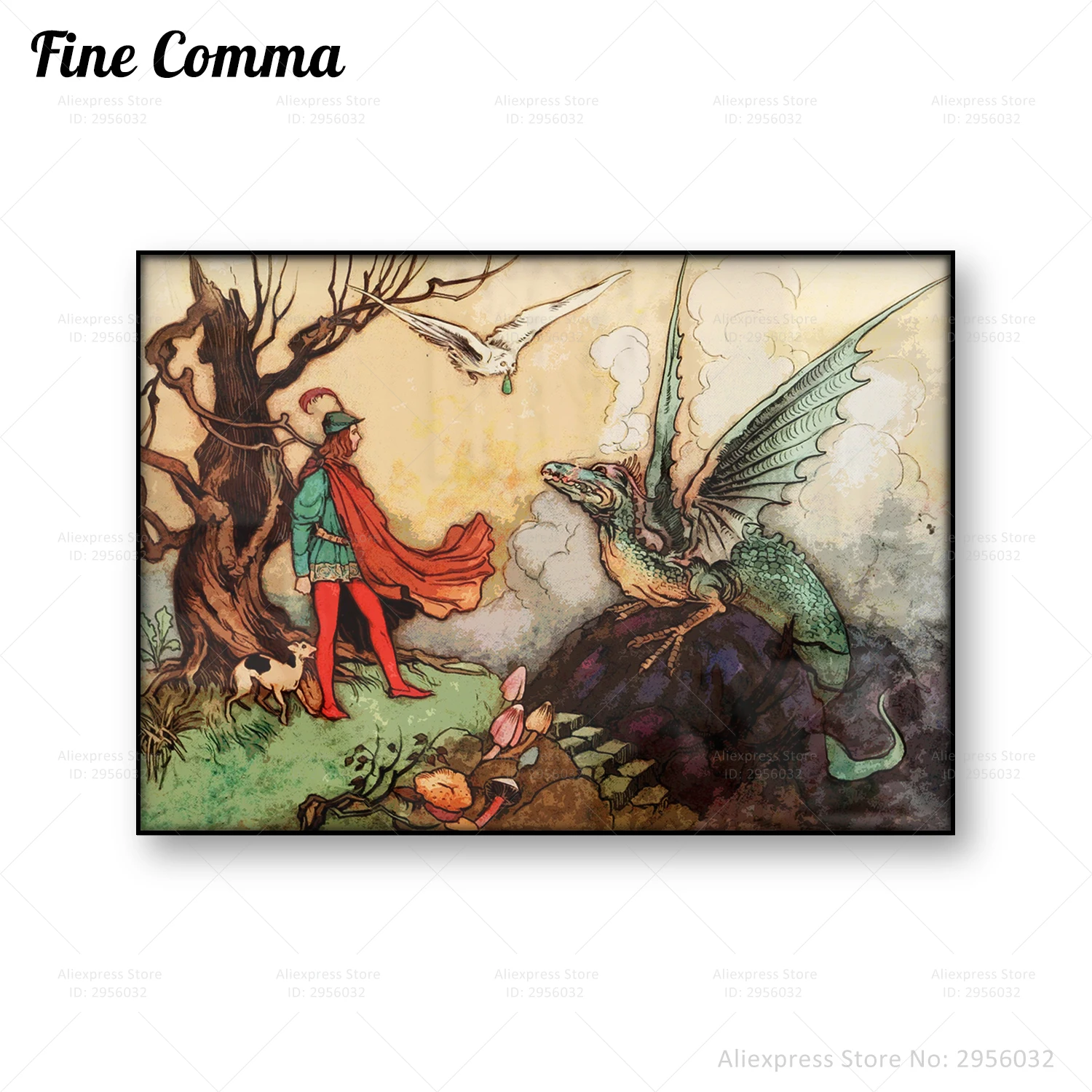 Póster Vintage de dragón de fantasía, arte de pared de cuento de hadas, impresión en lienzo, ilustración de guerrero antiguo, serpiente alada, regalo de decoración del hogar