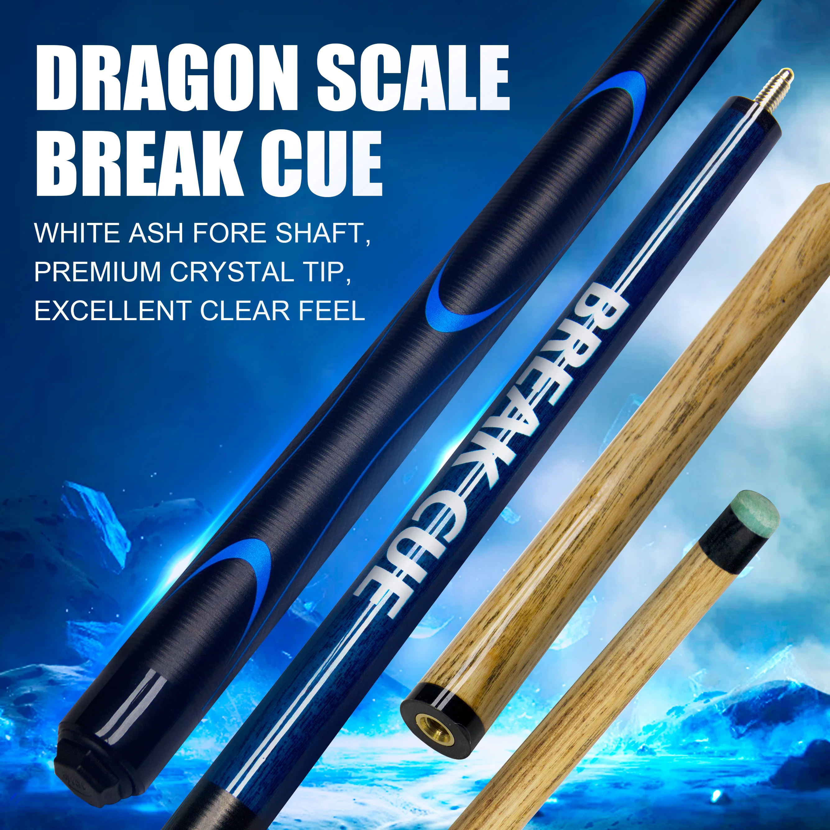 Dragon Scale Break Cue White Ash Shaft Crystal Tip Stainless Steel Joint Precise Force Transmission Billiards Break Cue 13.5mm