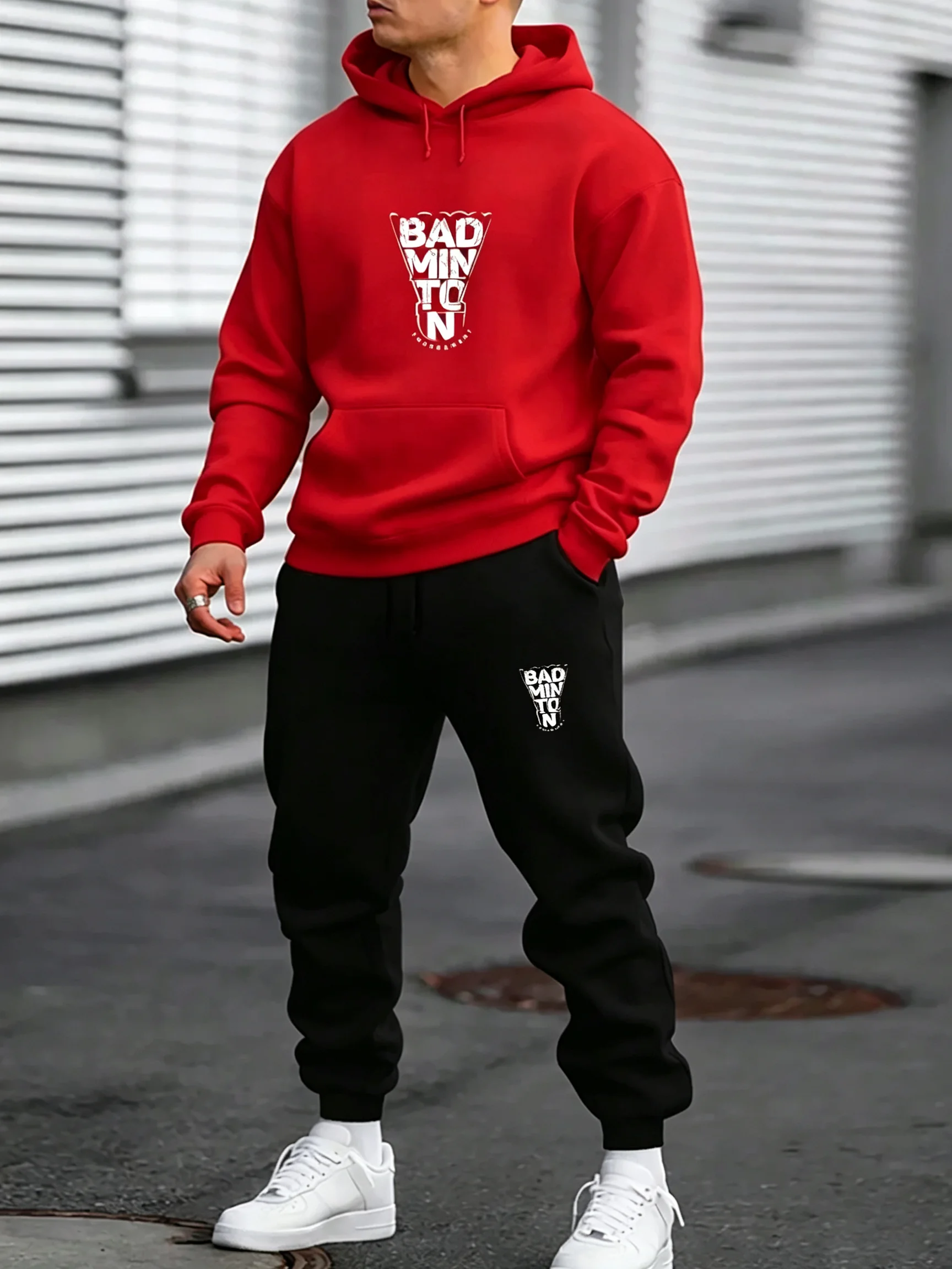 Streetwear Hoodie - Men's Polyester Printed Sweatsuit Set, Regular