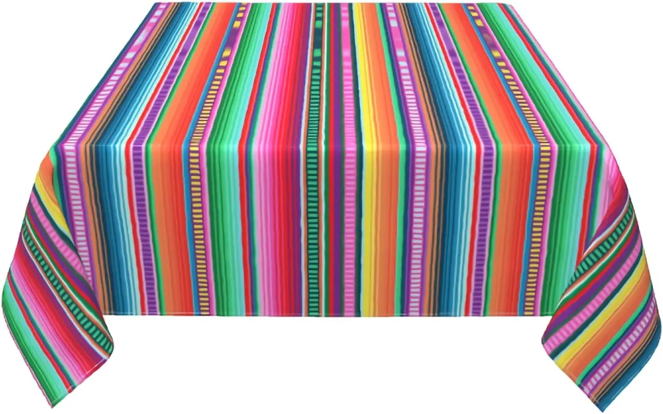 Mexican Blanket Stripes Rectangle Tablecloth Party Decorations Waterproof Kitchen Dining Table Runner Mexican Fiesta Table Decor