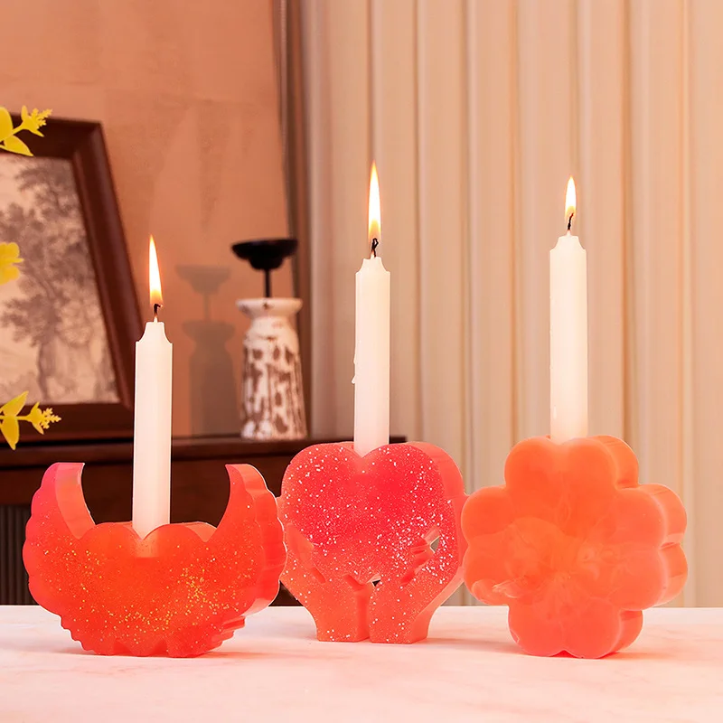 Butterfly Candle Holder Silicone Mold Four Leaf Clover Love Wings Resin Plaster Candlestick Silicone Mold Gypsum Casting Molds