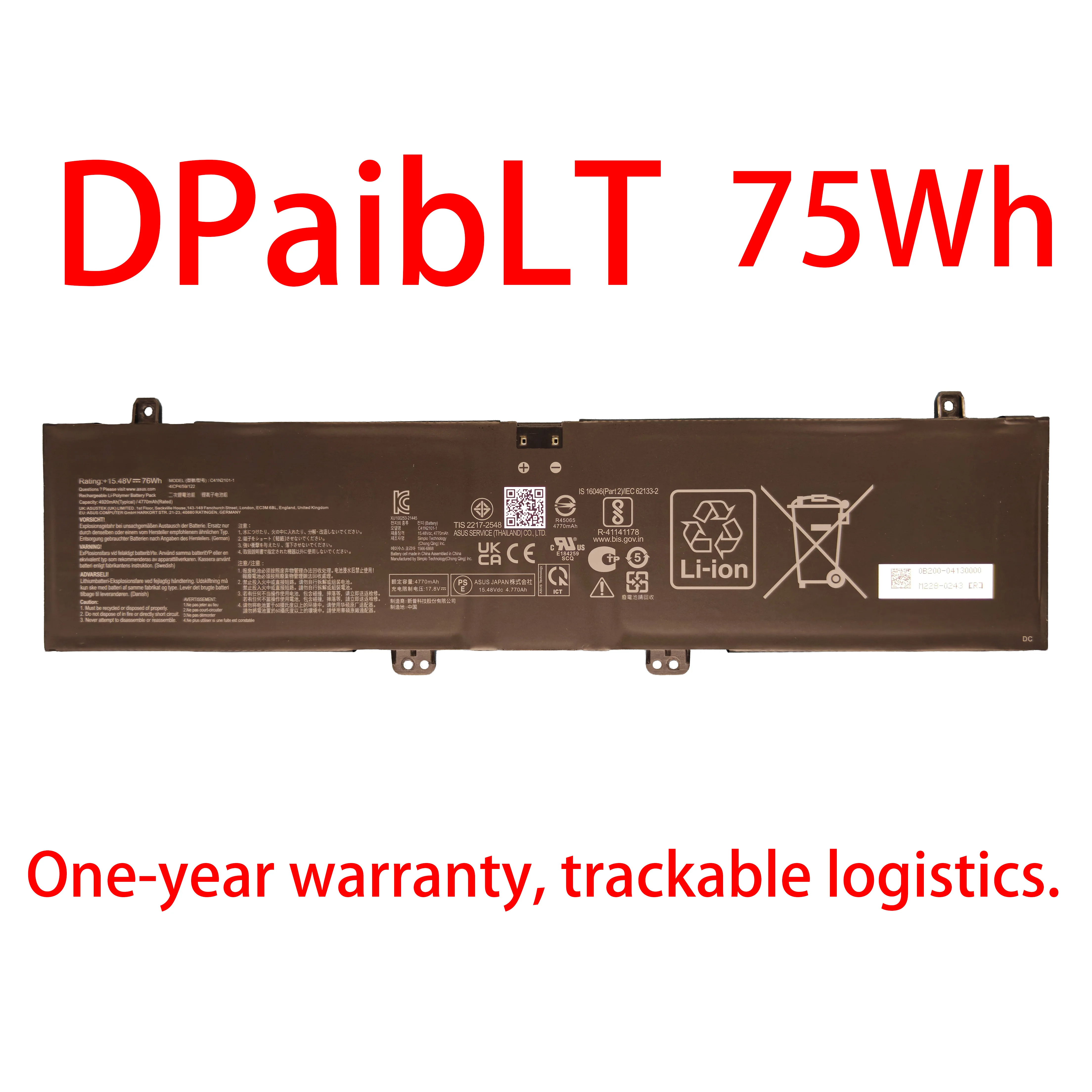 

DPaibLT НОВЫЙ АККУМУЛЯТОР 76Wh 15.48v C41N2101-1 4770mAh для Asus G142022 GA402RJ GA402R FX517ZR-F15 41CP4/59/122