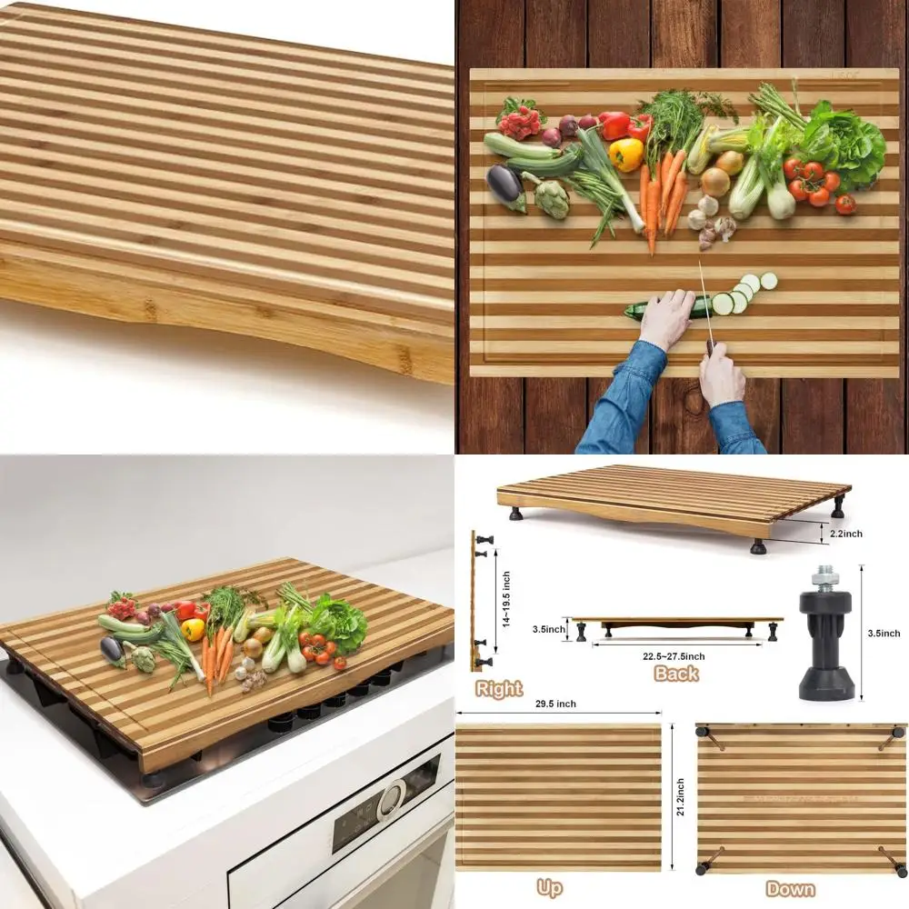 

Adjustable-Leg Bamboo Chopping Board & Stove Cover for Gas/Electric Cooktops, Versatile Kitchen Accessory for RVs and Camping