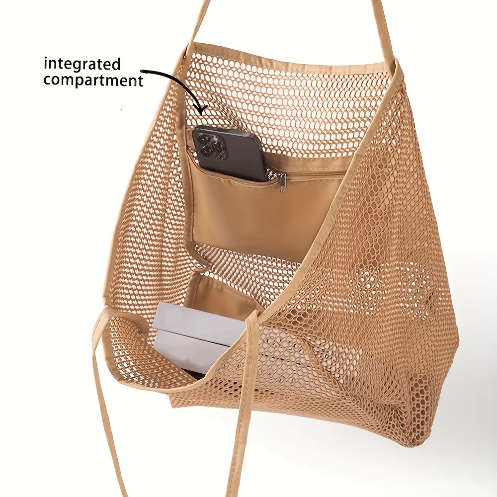 Große Strandtasche für Damen - Robuste Polyester-Schultertasche mit offenem Oberteil für Reisen und Einkaufen – Detail 7