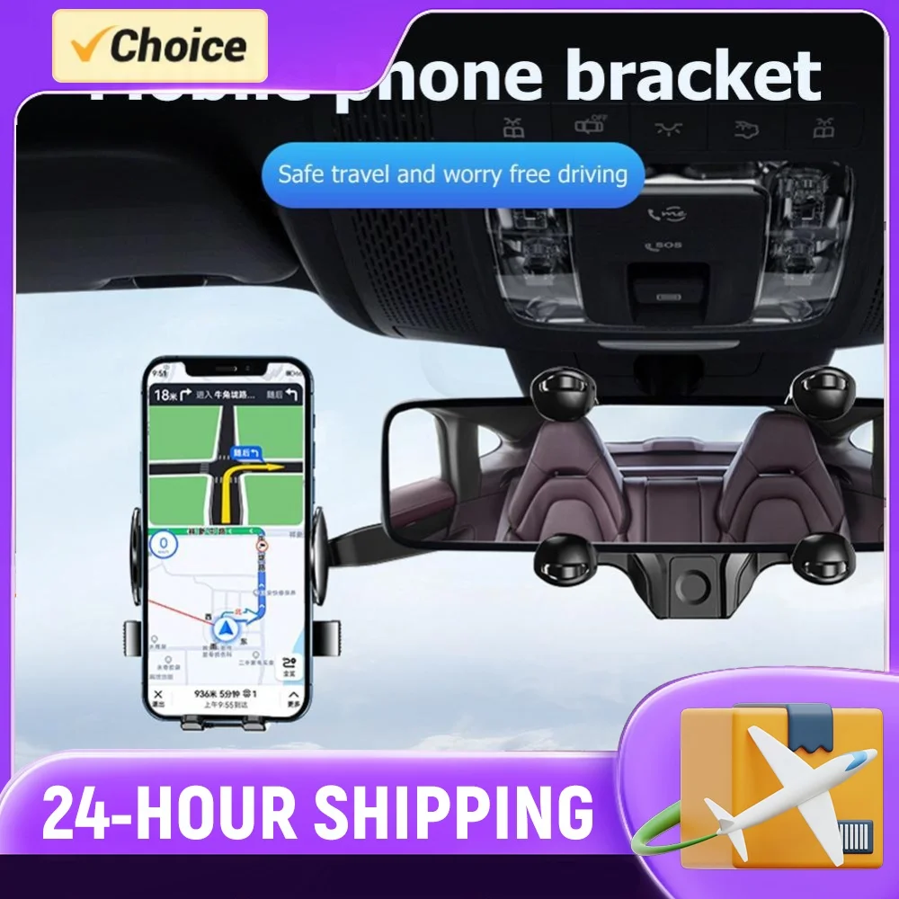 Car Rearview Mirror GPS Phone Holder Retractable Mobile Phone Mount Stand Navigation Auto Phone Stand for All Phones and All Car