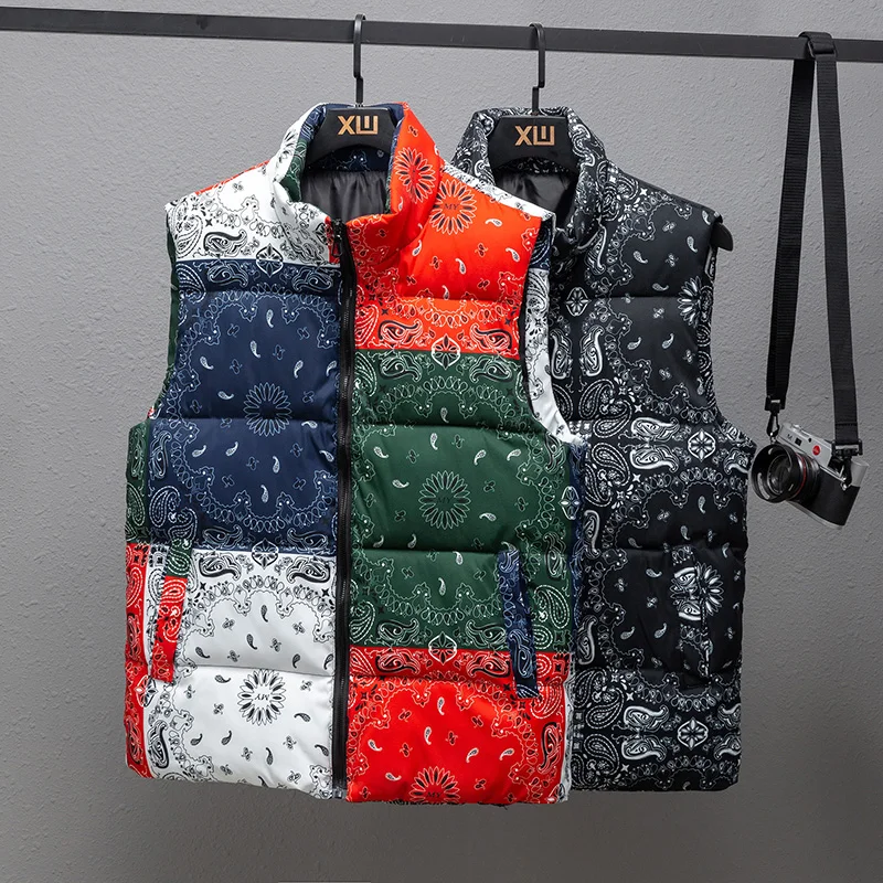 

Men's Thiened down Cotton Vest Jaet Autumn Winter New Sle Korean Faion Warm Coat Nut Flower Pattern Stand Collar Camo...