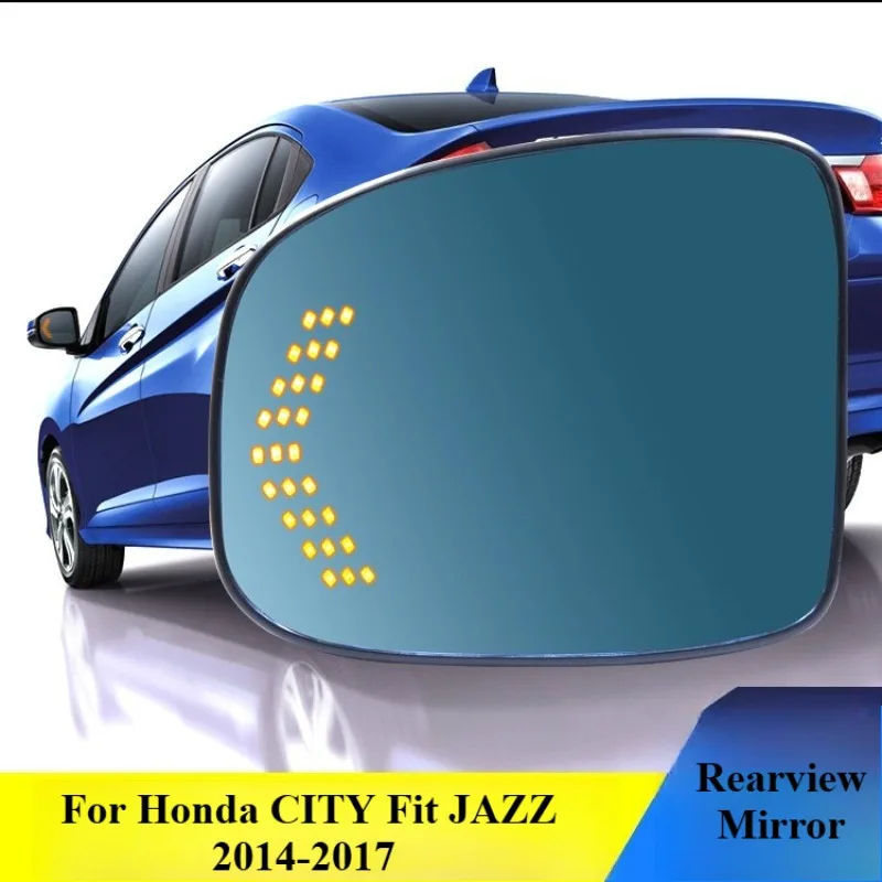 For Honda CITY Fit JAZZ 2014-2017 Car Rearview Mirror Heating Wide Angle Dynamic Turn Signal Anti-glare HD Reversing Blue Mirror view 2