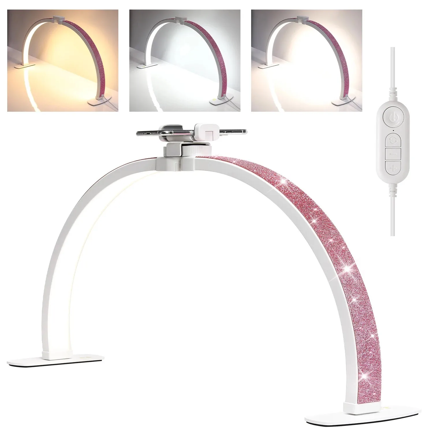 Half Moon Light 36W Nail Desk Lamp U Shaped 364 LEDs Fill Light with Phone Holder Foldable Table Lamp with Stepless Dimming