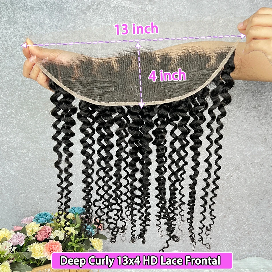 

13x4 Hd Кружевные фронтальные глубокие вьющиеся человеческие волосы # 1B Натуральный цвет, невидимое кружево, 100% необработанные вьетнамские человеческие волосы