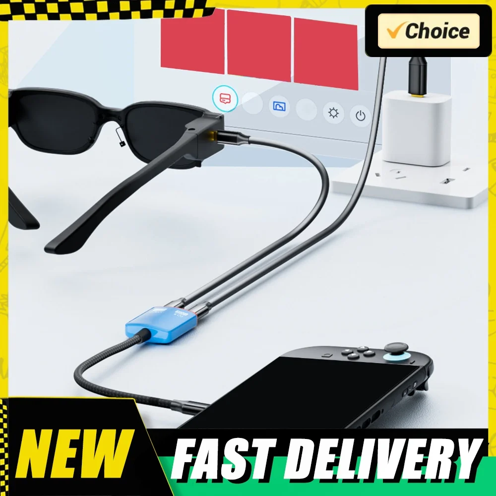 2-in-1 Type-C To AR Glasses Charging Adapter with 100W PD Fast Chargings Type-C Converter High Definition Stable Connection
