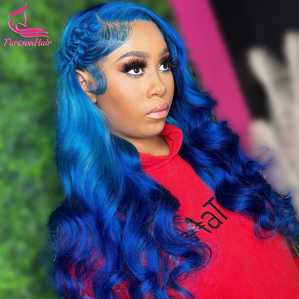 Perruque Lace Front Wig naturelle Remy colorée-At Wave, 13x4 HD, balayage bleu, 13x6, 613 de densité, perruque pour femmes africaines