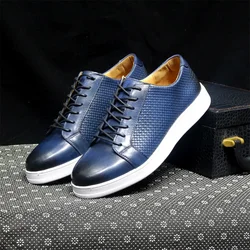 Men's Classic Derby Casual Shoes Cow Genuine Leather Lace-Up Comfortable Driving Sneakers Flat Original Style for Men