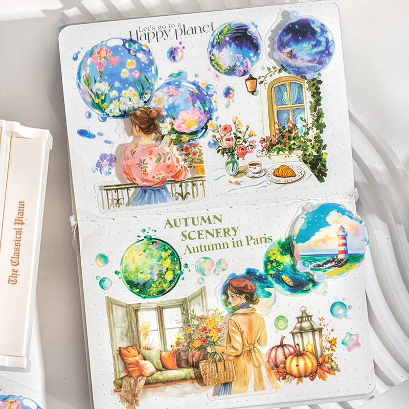 Mr. Paper Cute Landscape Stickers 1 roll Underwater Forest Architecture Landscape Tape in Bubbles 5cm wide Home Decoration Gifts