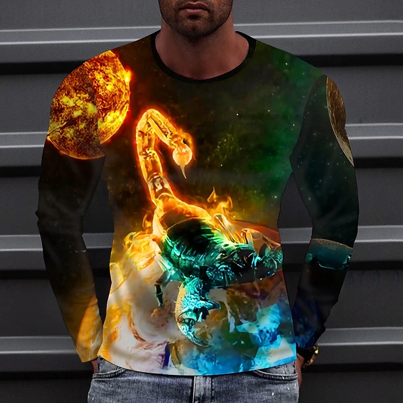 Trend Scorpion Pattern T-shirts Spring Autumn Fashion O Neck 3D Printed Long Sleeve T Shirts Casual Streetwear Loose Mens Tees image 5