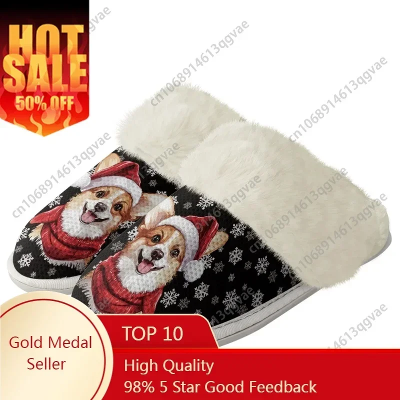 

Corgi Wearing Santa Hat Plush Slippers Keep Warm Shoes Mens Womens Home Cotton Bedroom Custom Thermal Lightweight Slipper DIY