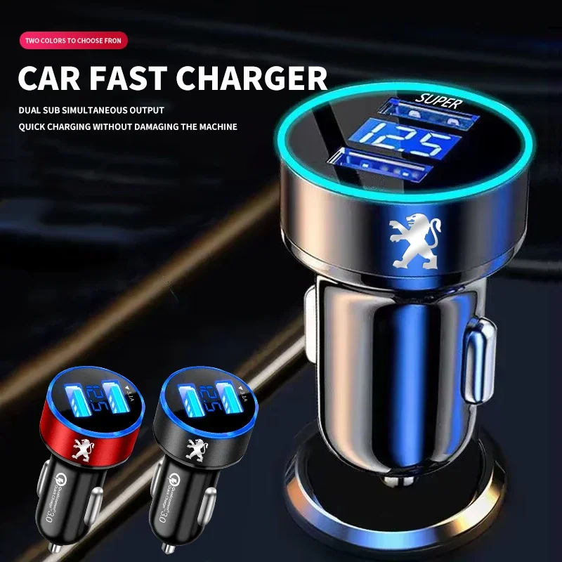 Fashion Car Charger 2 USB Ports Fast Charging Digital Display Car Chargers For Peugeot 308 408 508 RCZ 208 3008 2008 206 207 307