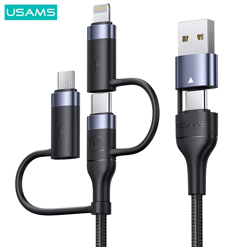 USAMS-Cable USB tipo C de carga rápida para móvil, Cable de datos Micro de 60W, 3 en 1, 1,2 m, para iPhone 13, 12, 11 Pro Max, Huawei y Xiaomi