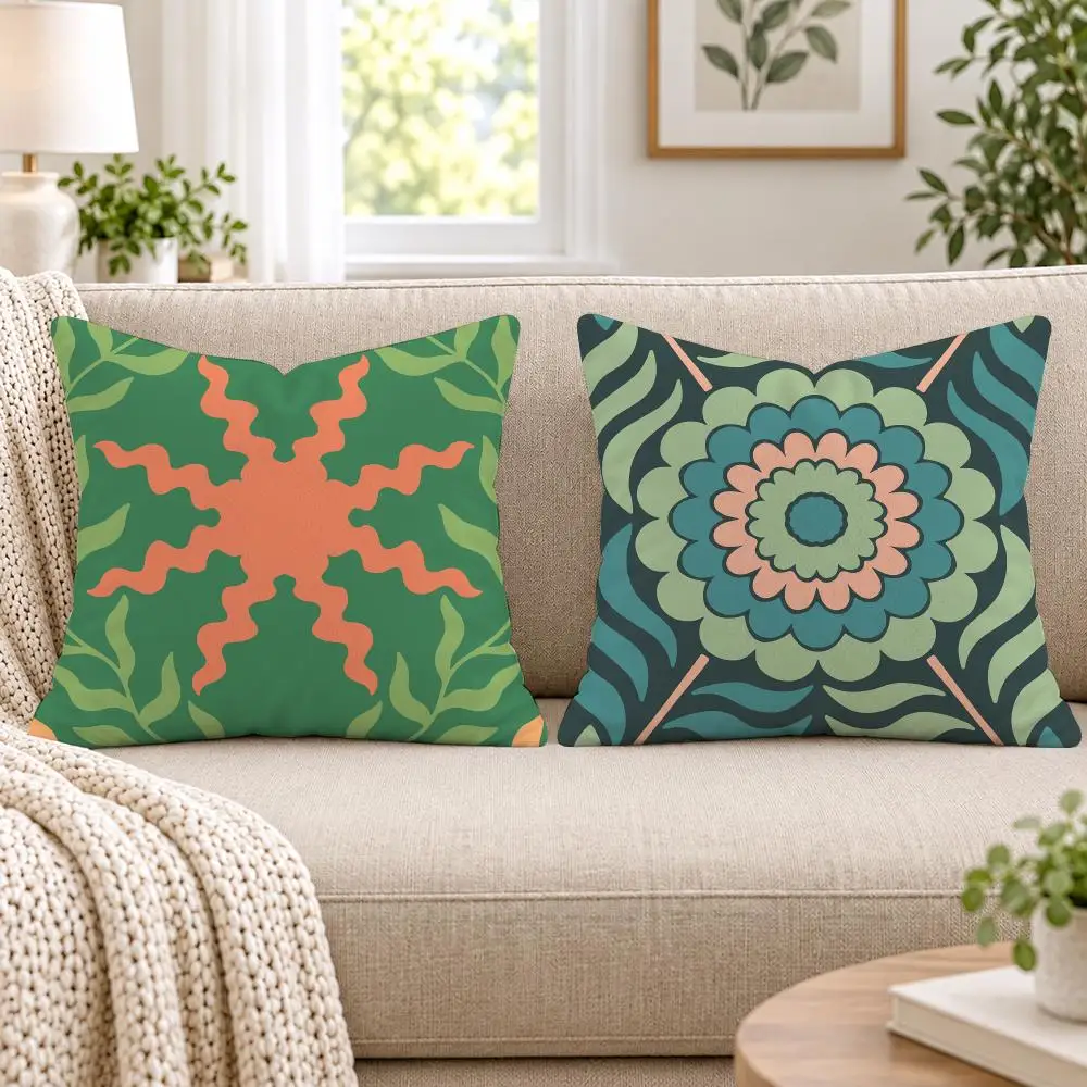 Bohemia Green Classic Cushion Cover Short Plush Double-Sided Printing Sofa Bedroom Living Room Throw Pillow Cover Home Decor