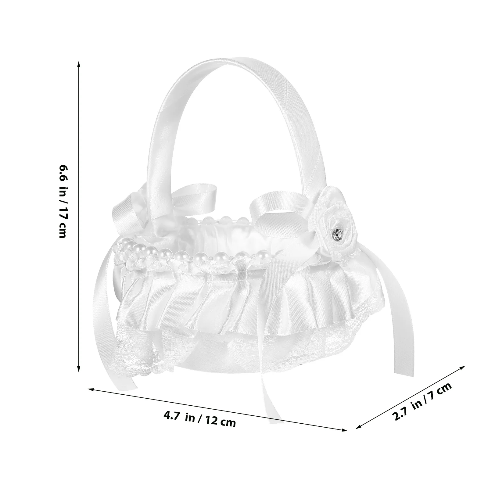 

4Pcs Wedding Flower Girl Baskets Satin Bowknot Pearls Ribbon Handle Lightweight Petal Basket Flower Girl Basket