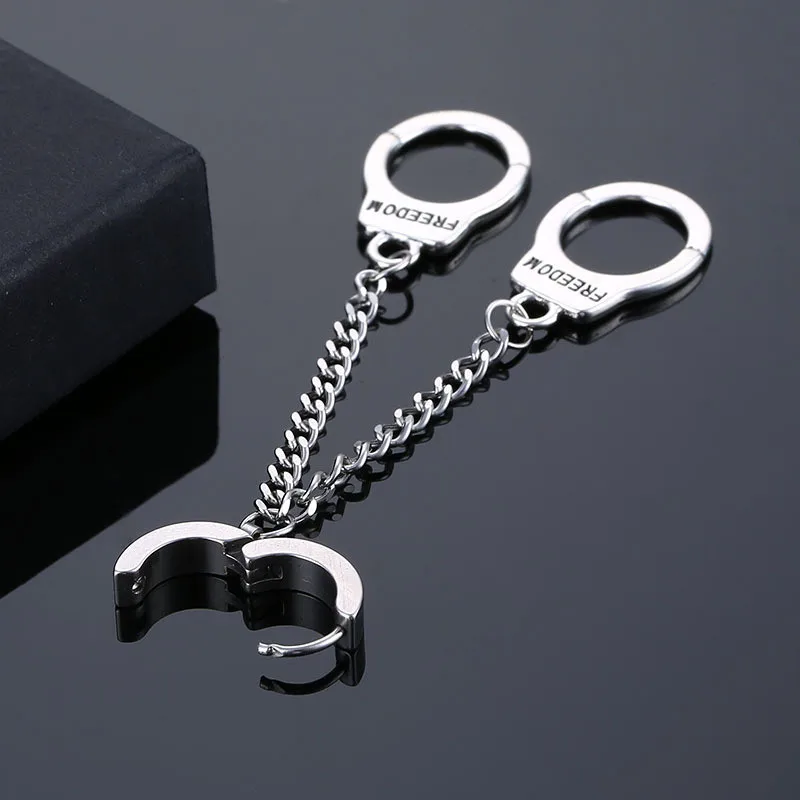 Simple Handcuffs Snake Hammer Pendant Earrings Stainless Steel Punk Geometric Stud Ear Jewelry Party Gifts For Women Girls